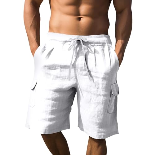 TIMELYE Cargohose Herren Summer Basketball Shorts Herren Hawaii Regular Fit Kurze Hosen Sweathose Herren Relaxed-Fit Cargo Sommer Bermuda Freizeithose Herren Shorts Sommer(2-White,3XL von TIMELYE