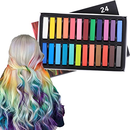 24 Farben HaarfäRbekreide, TemporäRe HaarfäRbekreide, Waschbarer Einweg-HaarfäRbestab, haarkreide für kinder FüR Jungen/MäDchen, Cosplay, Party, Weihnachten, Geburtstagsgeschenke von TIMEMEET