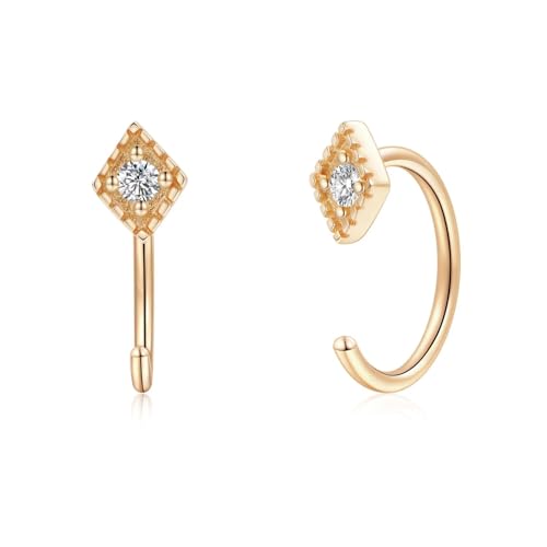 TINGN 925 Sterling Silber Ohrringe für Frauen, Tiny Cubic Zirconia Rhombus Open Huggie Half Hoop Earrings Minimalist Gold Hypoallergene Ohrringe für Frauen empfindliche Ohren von TINGN