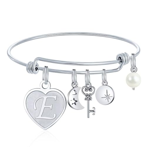 TINGN Charm Armbänder für Frauen Buchstaben - Herz Charme graviert Buchstabe E Initial Armband Edelstahl Charms Armbänder Geburtstag Schmuck Geschenke für Frauen Teenager Mädchen Teenager von TINGN