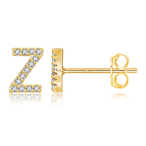 TINGN F Initial Ohrring - Cubic Zirconia Letter Stud Earrings Alphabet Ohrringe für Mädchen Monogramm Ohrringe, Tiny Pave CZ Initial Ohrringe Schmuck Geschenke für Frauen Mädchen von TINGN