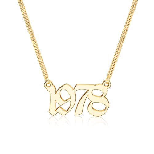 TINGN Geburtsjahr Halskette für Frauen, Gold 1978 Halskette Old English Geburtsjahr Nummer Anhänger Halskette für Frauen Teenager Mädchen Jungen Geburtstag Geschenke von TINGN