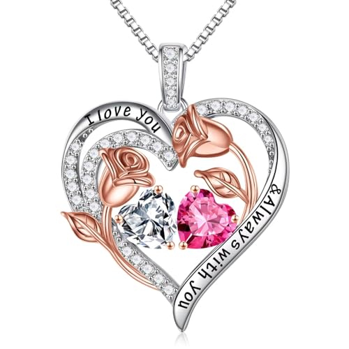 TINGN Geschenke für Frauen - Jahrestag Geschenk für Sie, Hochzeitstag Geschenke für Frauen, Geschenke für Frau, Geschenk Freundin Geburtstag, Muttertag Geschenk, April Halskette Silber 925 Schmuck von TINGN