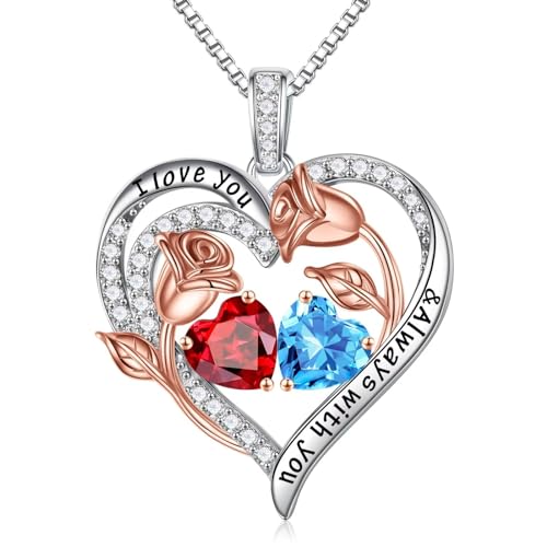 TINGN Geschenke für Frauen Sie - Geburtsstein Halskette Damen Silber 925 Kette Schmuck Januar Granat März Aquamarin Valentinstag Jahrestag Geburtstag Geschenke für Sie Freundin Ehefrau Mutter von TINGN