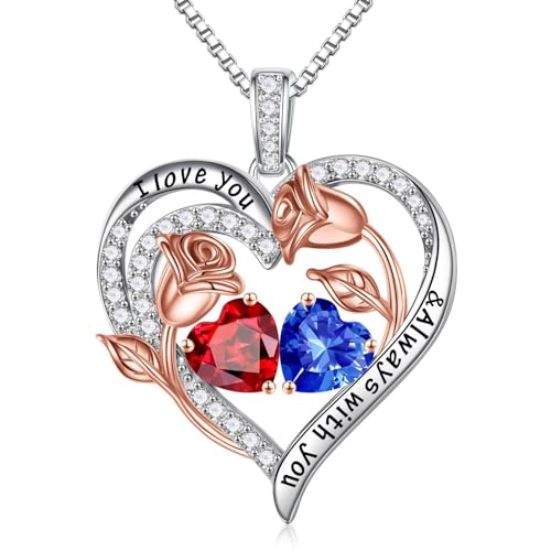 TINGN Geschenke für Frauen Sie - Geburtsstein Halskette Damen Silber 925 Kette Schmuck Januar Granat September Saphir Valentinstag Jahrestag Geburtstag Geschenke für Sie Freundin Ehefrau Mutter von TINGN