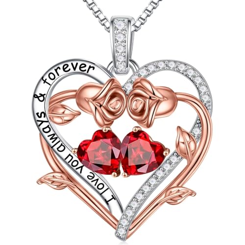 TINGN Geschenke für Frauen Sie - Geburtsstein Halskette Damen Silber 925 Kette Schmuck Januar Granat Valentinstag Jahrestag Geburtstag Geschenke für Sie Freundin Ehefrau Mutter von TINGN