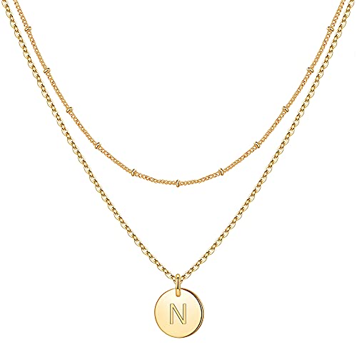 TINGN Geschichtete Gold Buchstaben Kette Damen, 14 Karat Gold Gefüllt Buchstaben Kette Mädchen Kette Damen Gold Teenager Mädchen Goldschmuck（N） von TINGN