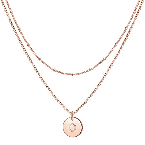 TINGN Geschichtete Rosegold Münzen Halskette Damen, Rosegold Gefüllt Buchstaben Kette Rosegold Halskette Damen Buchstaben Kette für Teenager Mädchen Rosegold Schmuck für Frauen（O） von TINGN