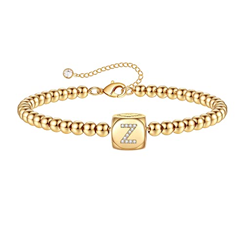 TINGN Gold Armband mit Buchstaben für Damen Mädchen, 14 Karat Gold Gefüllt Zierliche Armband Perlen Personalisierter Charm Initialen Würfel Armband Gold Armbänder für Frauen Mädchen Schmuck (Z) von TINGN