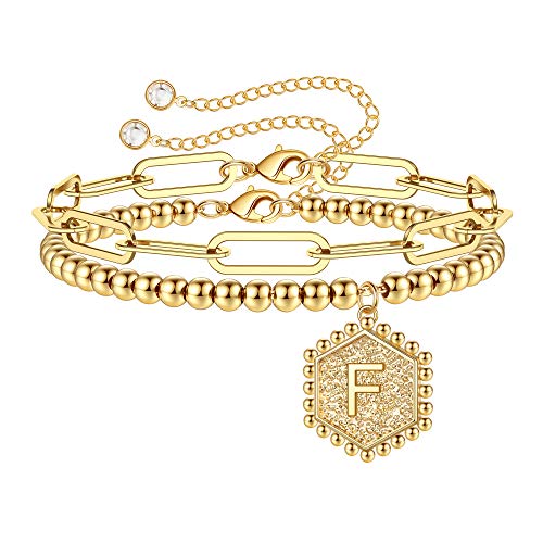 TINGN Gold Armband mit Buchstaben Armband Damen, Buchstaben Armbänder Gold Armband mit Buchstaben Armband Damen Schmuck Büroklammer Gliederkette Armband Mädchen Kleine Mädchen Schmuck Buchstabe F von TINGN