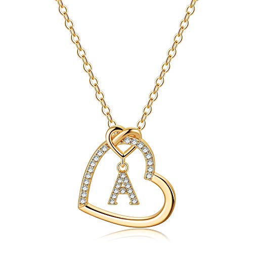 TINGN Gold Kette mit Buchstaben Kette Damen Mädchen, Buchstaben A Halskette Damen Gold Kette Herz Kette mit Buchstaben Kette Gold Damen Mädchen Schmuck Geschenke für Frauen Mädchen Geschenke von TINGN