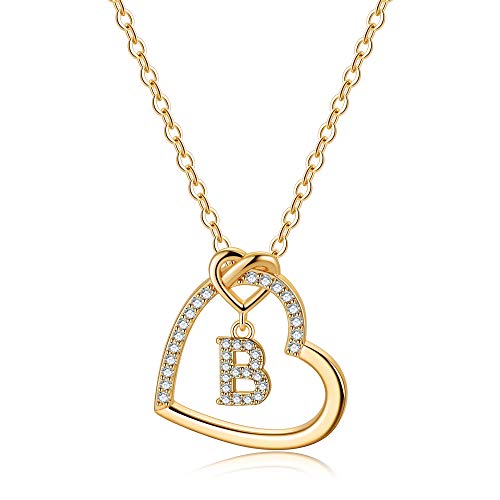 TINGN Goldkette mit Buchstaben Kette Damen Mädchen, Goldkette Damen Buchstaben B Halskette Damen Gold Kette Herz Kette mit Buchstaben Kette Gold Damen Schmuck Geschenke für Frauen Mädchen Geschenke von TINGN