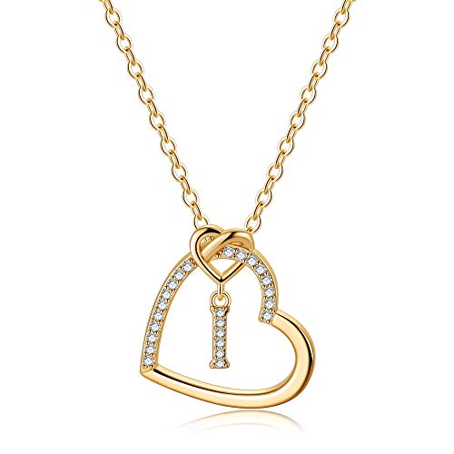 TINGN Gold Kette mit Buchstaben Kette Damen Mädchen, Buchstaben I Halskette Damen Gold Kette Herz Kette mit Buchstaben Kette Gold Damen Mädchen Schmuck Geschenke für Frauen Mädchen Geschenke von TINGN