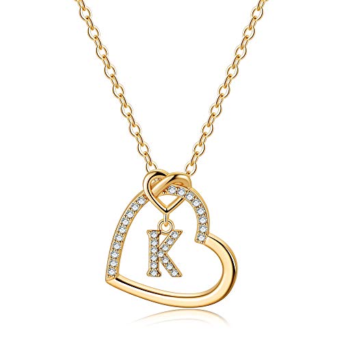 TINGN Gold Kette mit Buchstaben Kette Damen Mädchen, Buchstaben K Halskette Damen Gold Kette Herz Kette mit Buchstaben Kette Gold Damen Mädchen Schmuck Geschenke für Frauen Mädchen Geschenke von TINGN