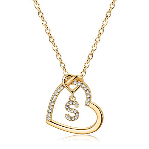 TINGN Gold Kette mit Buchstaben Kette Damen Mädchen, Buchstaben S Halskette Damen Gold Kette Herz Kette mit Buchstaben Kette Gold Damen Mädchen Schmuck Geschenke für Frauen Mädchen Geschenke von TINGN