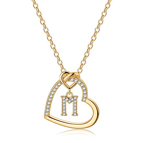 TINGN Gold Kette mit Buchstaben Kette Damen Mädchen, Buchstaben M Halskette Damen Gold Kette Herz Kette mit Buchstaben Kette Gold Damen Mädchen Schmuck Geschenke für Frauen Mädchen Geschenke von TINGN