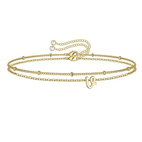 TINGN Armband Damen mit Buchstaben, 14 Karat Vergoldet Armband Mini Buchstabe Kleine Initial V Verstellbare Armkette Name Armbänder Set Armkettchen Geschenke für Freundin Mädchen Schmuck Damen Tochter von TINGN