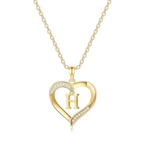 TINGN Herz Anhänger Gold, Goldkette Damen, Halskette Damen Gold, Gold Kette Frauen, Kette Gold Damen, Schmuck Damen, Geschenke für Mama, Goldene Kette Damen, Kette Herz, Halskette mit H Buchstaben von TINGN