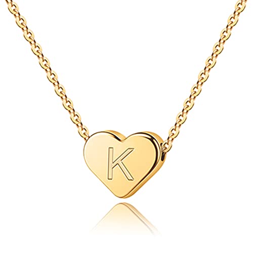 TINGN Halskette Damen Kette Herz Anhänger, 14 Karat Gold Gefüllte Herz Initialen Halsketten für Frauen Tiny Ketten für Mädchen Herz Initialen Halskette Kette Geschenke für Damen Mädchen Schmuck (K) von TINGN