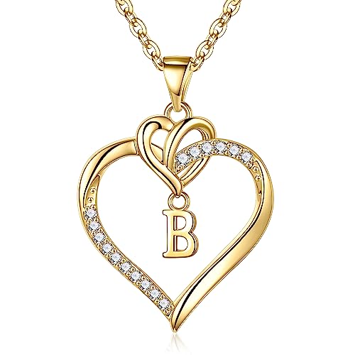 TINGN Halskette Damen Herz Anhänger, Gold Herz Kette mit Buchstaben Schmuck Damen Intiale B Kette Gold Damen Geschenk für Frauen MaMa Freundin Geburtstags Weihnachten Valentinstag Geschenke Ketten von TINGN