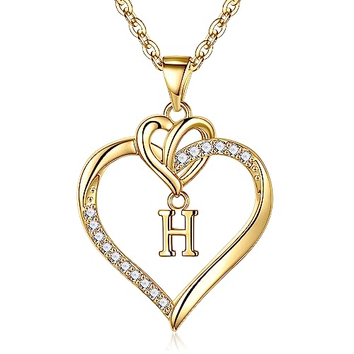 TINGN Halskette Damen Herz Anhänger, Gold Herz Kette mit Buchstaben Schmuck Damen Intiale H Kette Gold Damen Geschenk für Frauen MaMa Freundin Geburtstags Weihnachten Valentinstag Geschenke Ketten von TINGN