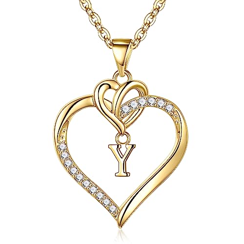 TINGN Halskette Damen Herz Buchstaben Kette Damen, 14K Vergoldet Gold Intiale Kette mit Buchstaben Y Damen Personalisiere Kette Geburtstags und Weihnachten Geschenke für Frauen Mädchen Mama Freundin von TINGN