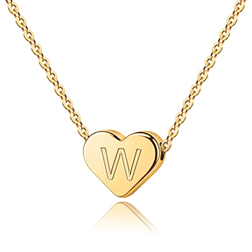 TINGN Halskette Damen Kette Gold Anhänger, 14K Gold Gefüllt Herz Anhänger Brief Alphabet Ketten Damen Initial Halsketten für Frauen Kinder Herz Brief Initial Ketten mit Buchstaben Damen Schmuck (W) von TINGN