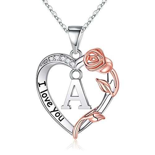 TINGN Muttertagsgeschenk für Frauen Halskette Damen, Rose Herz Halskette Damen Buchstaben A Halskette Schmuck Frauen Muttertags Geburtstag Romantische Geschenke für Sie Frauen Freundin Mutter Wife von TINGN