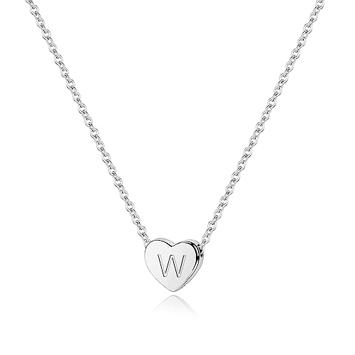 TINGN Winzige Herz Kette mit Buchstaben Kette, Weiß Vergoldete Kette Silber 925 Kette Herz Buchstaben W Halskette Damen Mädchen Geschenke Winzige Kette Herz Silber Kette mit Buchstaben Kette Mädchen von TINGN