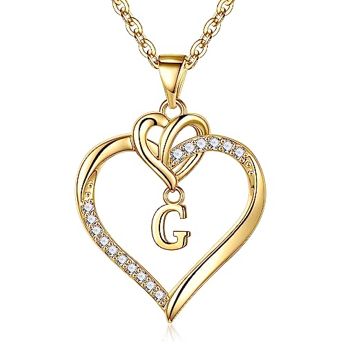 TINGN Halskette Damen Herz Buchstaben Kette Damen, 14K Vergoldet Gold Intiale Kette mit Buchstaben G Damen Personalisiere Kette Geburtstags und Weihnachten Geschenke für Frauen Mädchen Mama Freundin von TINGN