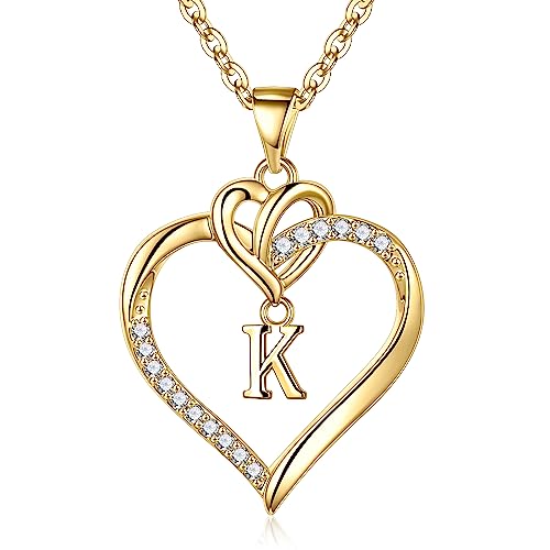 TINGN Kette Damen Herz Halskette Frauen, Gold Kette mit Herz Anhänger Buchstaben Halskette Intiale Kette K Buchstaben Halskette Damen Gold Geburtstag Weihnachten Geschenke für Frauen Mutter Schmuck von TINGN