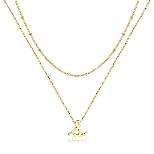 TINGN Kette mit Buchstaben Gold Damen, 14 Karat Gold Kette Damen Schichtung Buchstabe Halskette Geschichtete Halskette Frauen Intiale Halskette Personalisierte Kette für Mädchen Frauen Schmuck (S) von TINGN