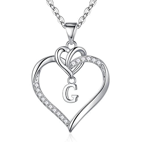 TINGN Kette mit Buchstaben Halskette Damen, Vergoldet Herz Initiale Halskette Damen Kette Silber Buchstaben G Kette Halskette Weihnachten Geschenke für Frauen Freundin Halskette Damen Mutter Geschenke von TINGN