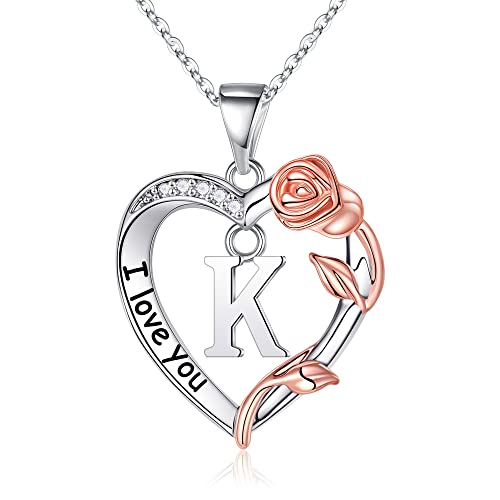 TINGN Kette mit Buchstaben Halskette Damen, Vergoldet Herz Initiale Kette K Damen Silber Buchstaben Kette Mädchen Halskette Geschenke für Frauen Freundin Halskette Damen Mutter Geschenke Valentinstag von TINGN