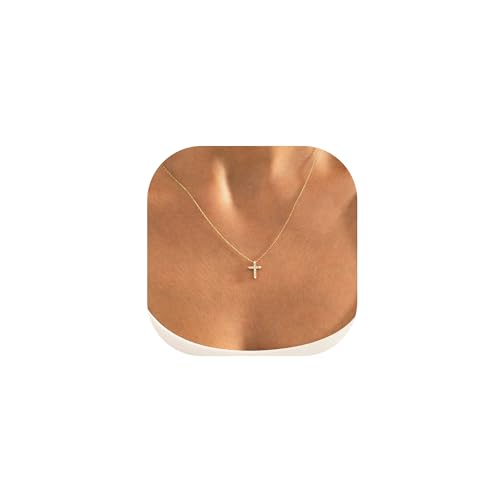 TINGN Kreuz Kette Damen Gold, 14K Gold Vergoldet Kreuz Kette Zögerliche Kreuz Kristall Anhänger Halskette Gold Kreuz Halskette für Frauen Trendy Goldschmuck Damen Kette Kreuzkette Damen Geschenke von TINGN