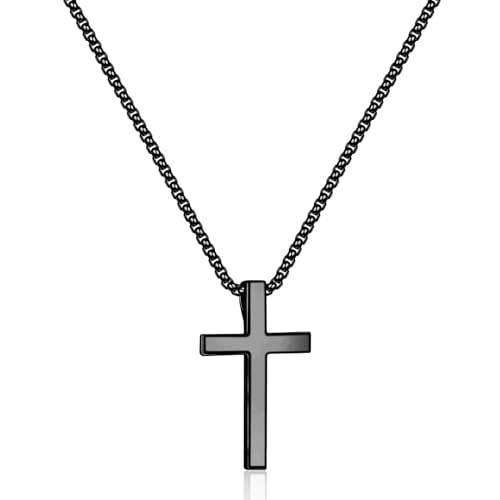 TINGN Kreuz Kette Herren, 925 Silber Schwarz Kette mit Kreuz Anhänger Halskette Herren Kreuz SchwarzTauf Geschenke Jungen Mann Frauen Sohn Kinder Mama Nichte Schwester Schmuck Geschenk von TINGN