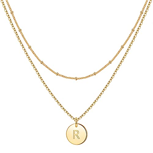 TINGN Geschichtete Kette Damen Gold, 14 Karat Gold Gefüllt Buchstaben Ketten für Teenager Mädchen Kette Damen Gold Teenager Mädchen Goldschmuck für Frauen（R） von TINGN