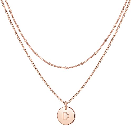 TINGN Geschichtete Rosegold halsKette Mädchen, Rosegold Gefüllte Buchstaben Kette Rosegold Münzen Halskette Damen Teenager Mädchen Frauen Schmuck für Mädchen（D） von TINGN