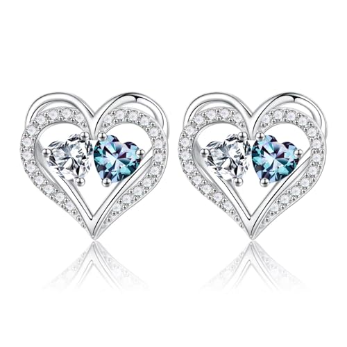 TINGN Muttertag Geschenk - Ohrringe für Damen Silber 925 Stecker Geburtsstein Ohrstecker Schmuck Valentinstag Muttertag Weihnachten Jahrestag Geburtstags Geschenk für Frauen Sie Freundin Ehefrau von TINGN