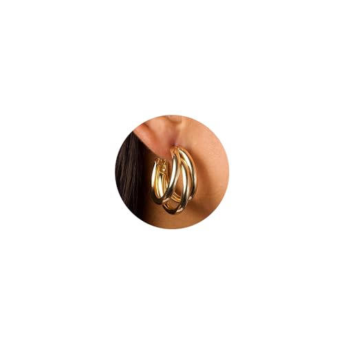 TINGN Ohrringe Gold Creolen - 16K Gold Vergoldet Perlen Ohrringe Goldene Baumelnde Creolen Dupes Ohrringe Perlen Ohrringe Goldene Ohrringe Damen Modeschmuck für Frauen und Mädchen Gold Hoop Earrings von TINGN