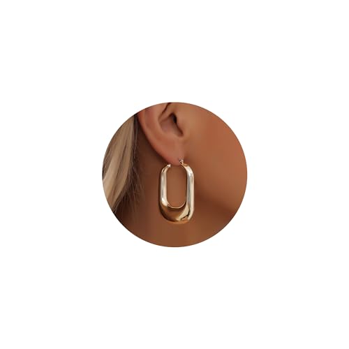 TINGN Ohrringe Gold Creolen Damen - 16K Gold Vergoldet Leichte Chunky Goldene Ohrringe Damen Huggie Hypoallergen Ohrringe Creolen Gold Hoop Earrings Gold Schmuck Geschenke für Frauen Freundin Mädchen von TINGN