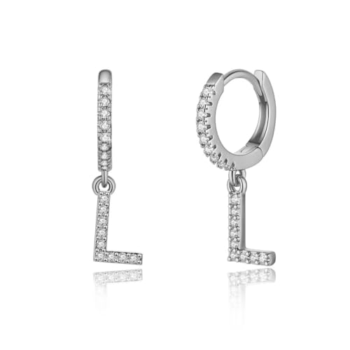 TINGN Ohrringe für Mädchen, 925 Sterling Silber Post kleine Silber Huggie Hoop Ohrringe Buchstabe L Initial baumeln Ohrringe für Frauen Teenager Mädchen Kinder Schmuck Mutter Valentinstag Geschenke von TINGN