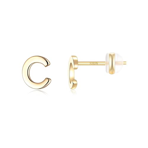 TINGN Ohrstecker Ohrringe Silber 925 Mädchen Damen, Anfangsbuchstaben C Medizinische Ohrstecker Gold Schmuck Frauen Mädchen Geburtstag Muttertag Weihnachten Personalisierte Jugendweihe Geschenke von TINGN