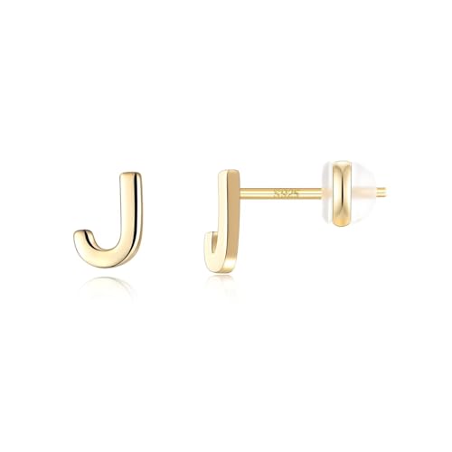 TINGN Ohrstecker Ohrringe Silber 925 Mädchen Damen, Initial J Kleine Ohrstecker Gold Ohrschmuck für Tochter Kind Geburtstagsgeschenk für Enkelin Nichte Kinder von TINGN