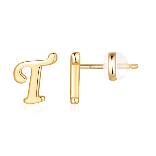 TINGN Ohrstecker Ohrringe Silber 925 Mädchen Damen, Initial T Kleine Ohrstecker Gold Ohrschmuck für Tochter Kind Geburtstagsgeschenk für Enkelin Nichte Kinder von TINGN