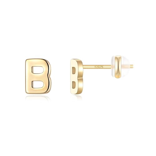 TINGN Ohrstecker Ohrringe Silber 925 Mädchen Damen, Medizinische Ohrstecker Gold Buchstaben B Modeschmuck für Enkelin Nichte Tochter Schwester Kleine Geschenke für Frauen Herren von TINGN