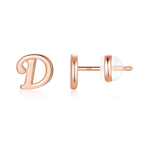 TINGN Ohrstecker Ohrringe Silber 925 Mädchen Kinder, D Buchstaben Medizinische Ohrstecker Rosegold Ohrschmuck für Kleine Mädchen Tochter Kinder Muttertag Geburtstag Geschenke für Frauen Herren von TINGN