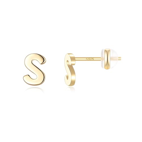 TINGN Ohrstecker Ohrringe Silber 925 Mädchen Kinder, S Buchstaben Medizinische Ohrstecker Gold Ohrschmuck für Kleine Mädchen Tochter Kinder Muttertag Geburtstag Geschenke für Frauen Herren von TINGN