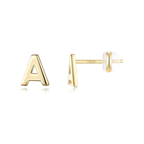 TINGN Ohrstecker Sterling Silber 925 Gold Mädchen Damen, A Buchstaben Ohrringe Medizinische Ohrstecker Schmuck Geburtstagsgeschenke Muttertagsgeschenk für Frauen Mädchen Tochter von TINGN