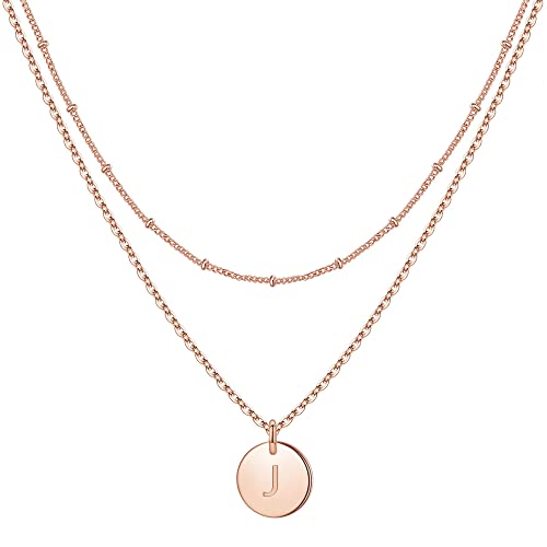 TINGN Rosegold Buchstaben Kette Damen, Rosegold Gefüllt Buchstaben Kette Damen Mädchen Brief Halskette Damen Rosegold Münzen Halskette Damen Teenager Mädchen Schmuck（J） von TINGN